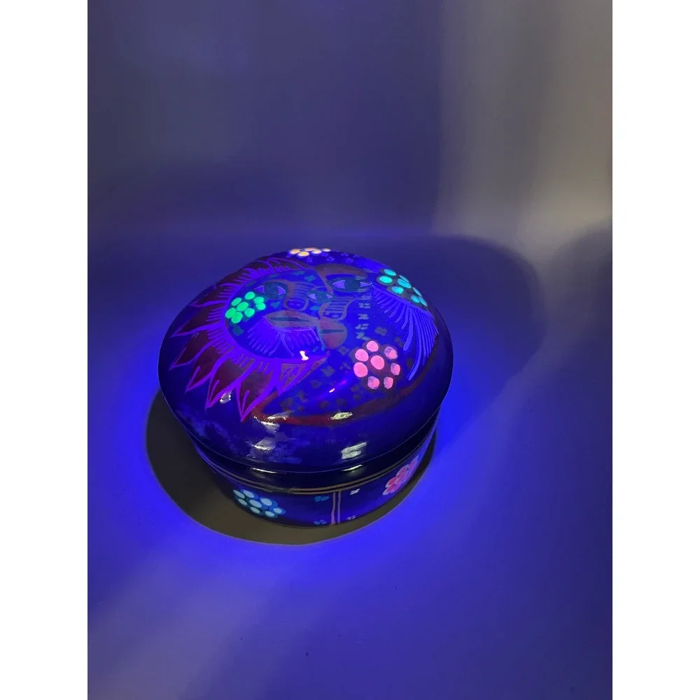 Sun Moon Stars Celestial Redware‎ Trinket Box Cobalt Blue 2.5